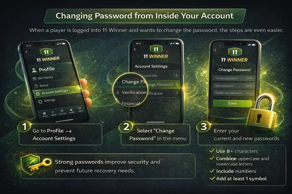 11winner change password