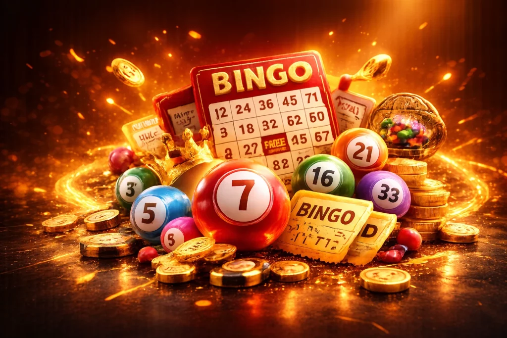 11 Winner Bingo promotional banner with glowing balls, gold coins and dynamic casino background